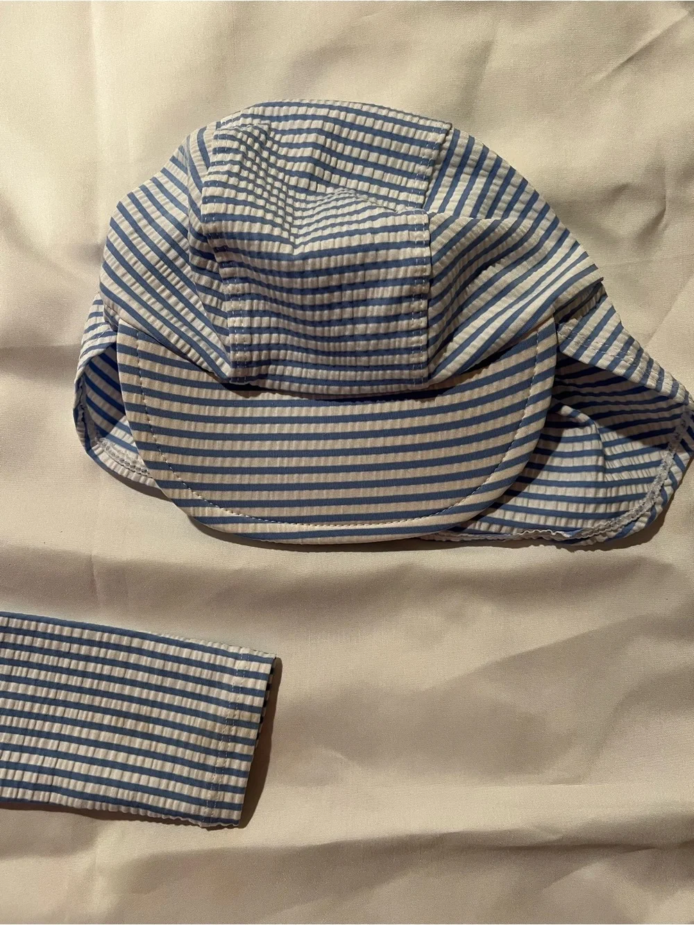 Tommy Bahama Blue & White Stripe Shortie Swim Suit with Sun Hat Size 24 Months